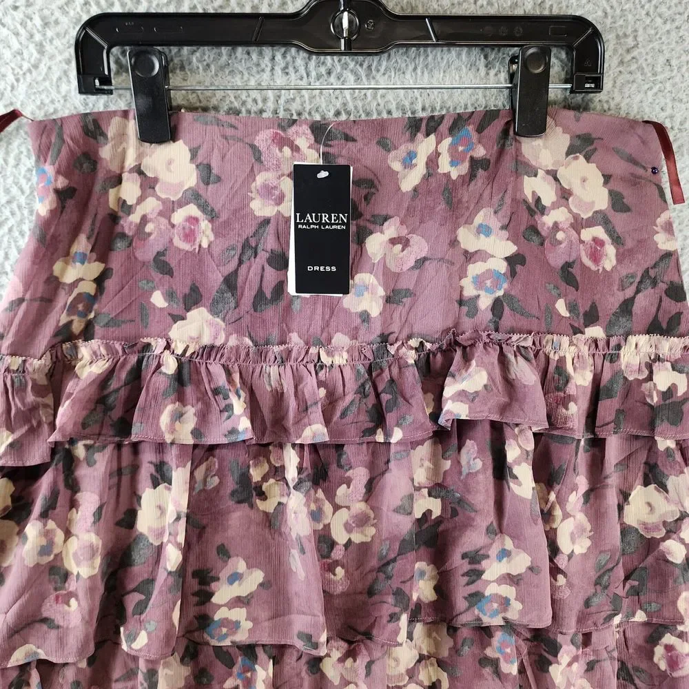 Lauren Ralph Lauren Ruffled Tiered Skirt Women's 14 Purple Multi Zip Closure~ - Picture 3 of 13